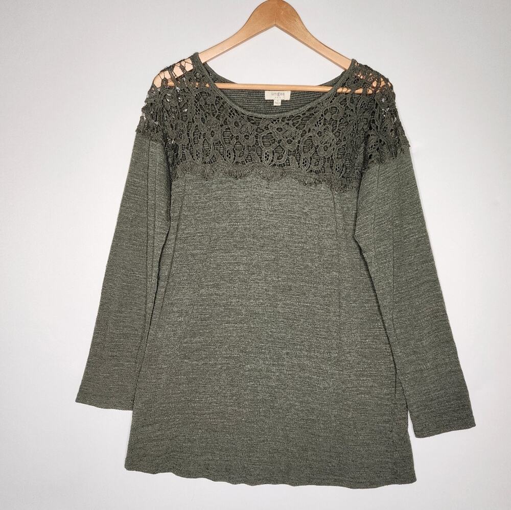 Umgee Green Lace Long Sleeve Top Women's Size Small